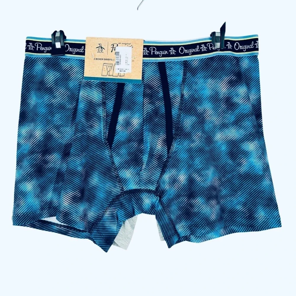 Original Penguin Men's 2-Pack Cotton Stretch Gray Blue‎ Boxer Briefs Size XL NWT